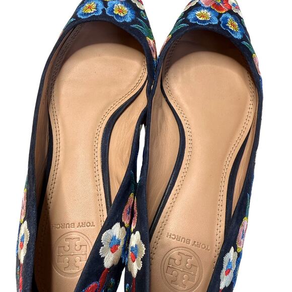 Tory Burch Rosemont Pansy Floral Suede Leather Embroidered Ballet Flats Size 7 - Picture 9 of 14